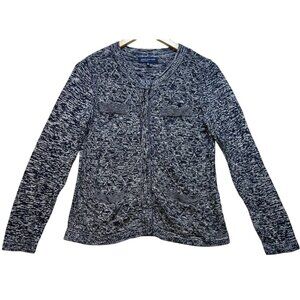 Jones New York Women's Cardigan Sweater Long Sleeve Size M Blue Diamond Pockets